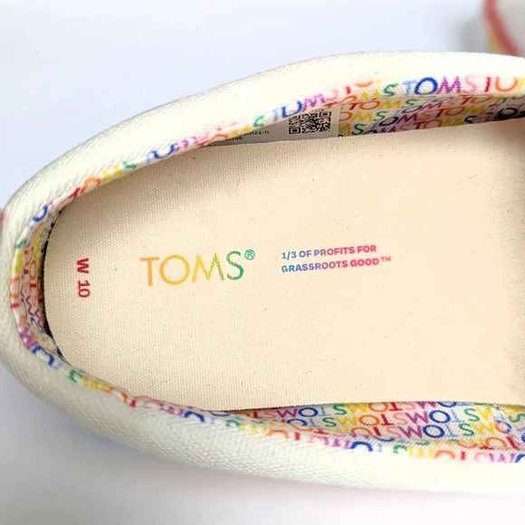 Tom's	 Women's Alpargata Fenix Slip-On White w/ Rainbow Stripes Sz 10 VGUC - Picture 11 of 12